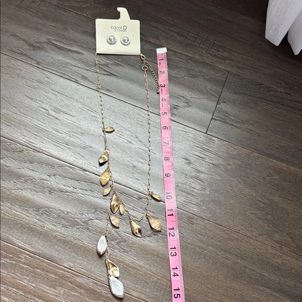 Carol D Studio Gold chain, gold & acrylic pendants,clear rhinestones,earrings